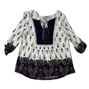 Vintage America Blues Top Boho V-Neck Floral Paisley Blouse Size Small